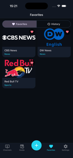 Favorites screen